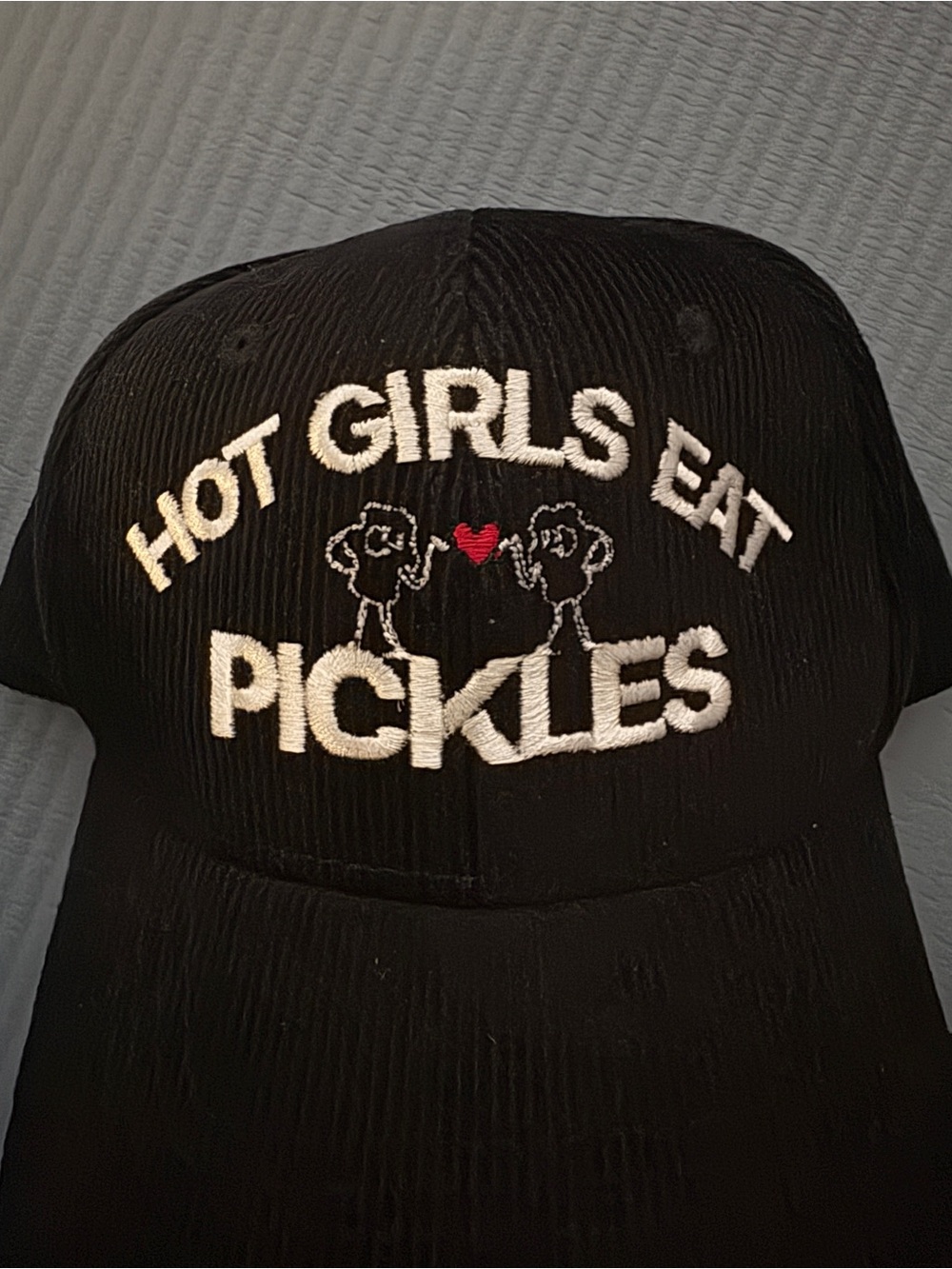 Black Embroidered 'Hot Girls Eat Pickles' Baseball Cap